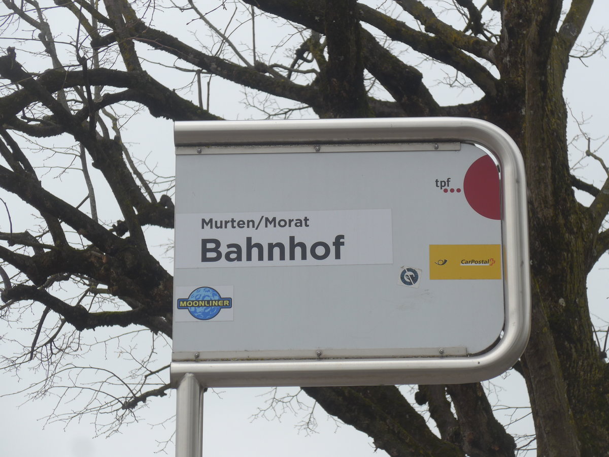 (215'400) - TPF/PostAuto-Haltestelle - Murten, Bahnhof - am 22. M�rz 2020