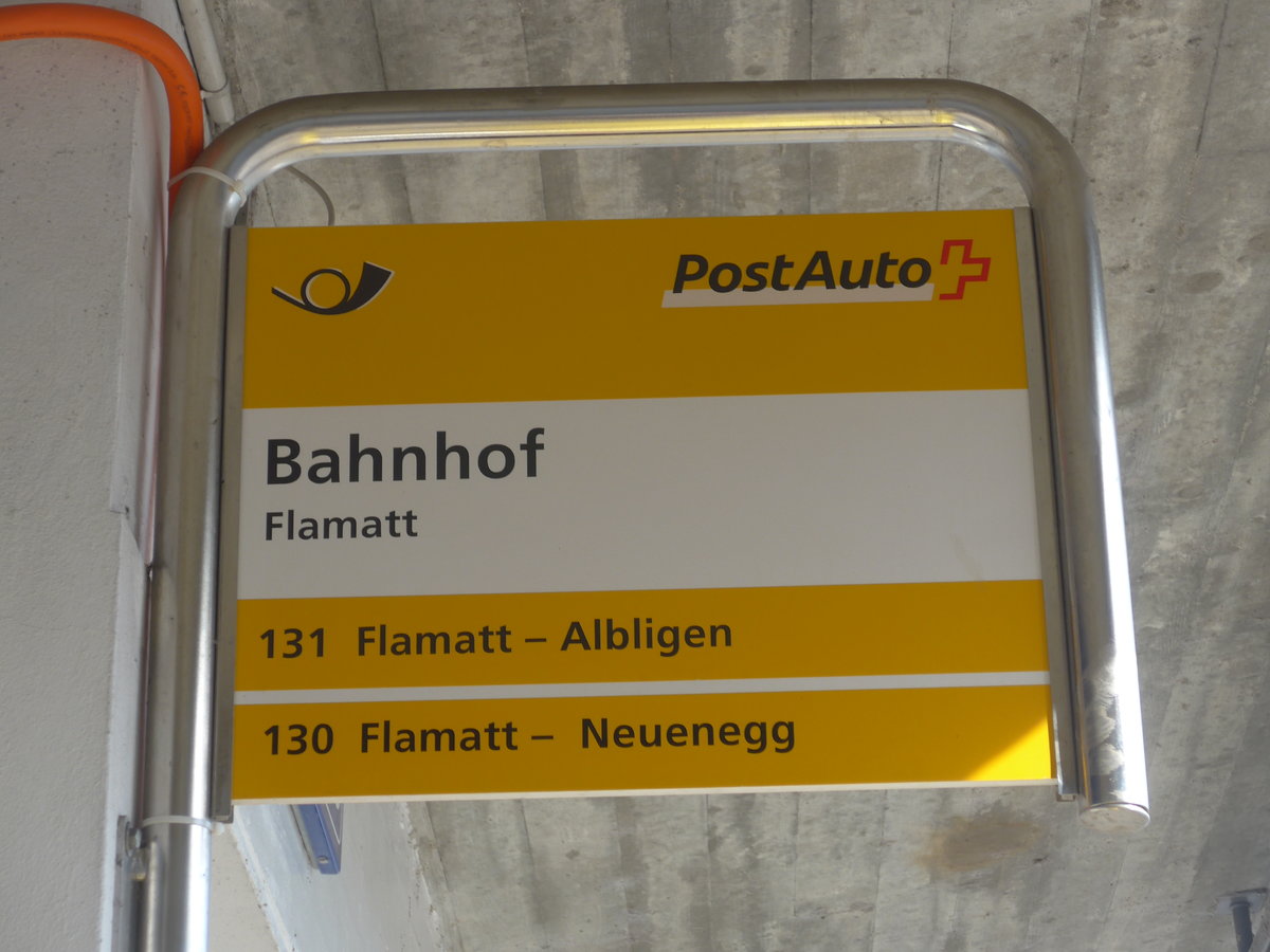 (215'573) - PostAuto-Haltestelle - Flamatt, Bahnhof - am 27. M�rz 2020