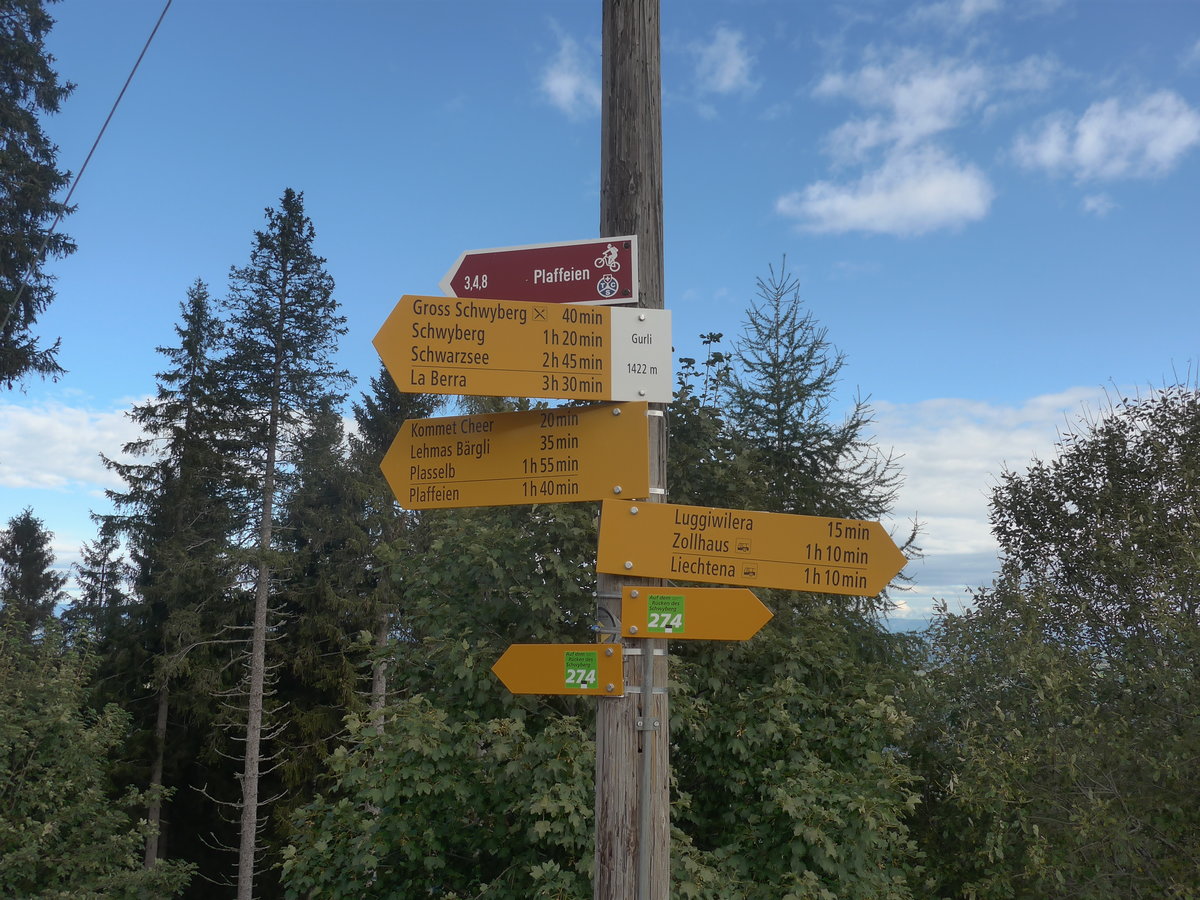 (221'601) - Wegweiser-Sammlung am 4. Oktober auf dem Gurli bei Plaffeien
