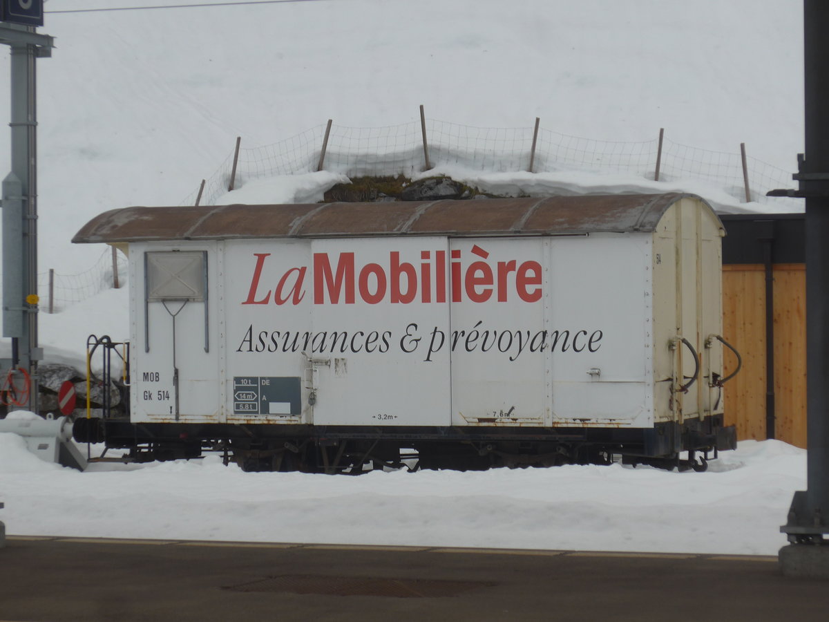 (223'462) - MOB-G�terwagen - Nr. 514 - am 7. Februar 2021 im Bahnhof Gstaad