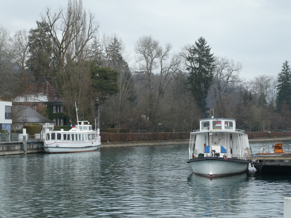 (232'158) - Motorschiffe Oberhofen und Niesen am 20. Januar 2022 an der Schiffl�ndte Thun