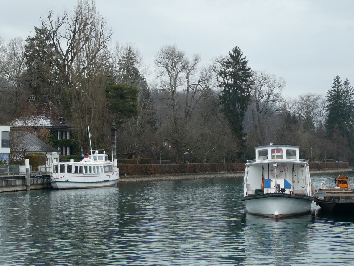 (232'159) - Motorschiffe Oberhofen und Niesen am 20. Januar 2022 an der Schiffl�ndte Thun