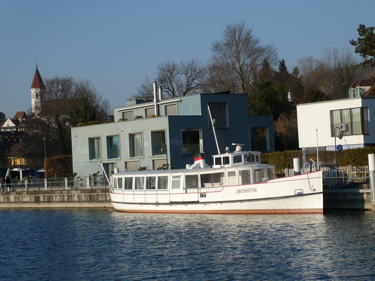 (233'364) - Motorschiff Oberhofen am 5. M�rz 2022 an der Schiffl�ndte Thun