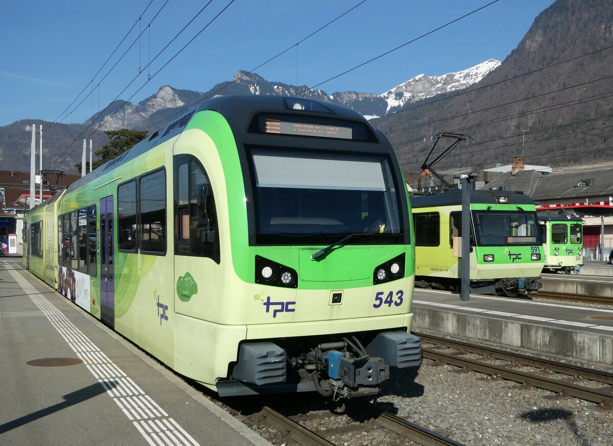 (246'047) - TPC-Pendelzug - Nr. 543 - am 11. Februar 2023 im Bahnhof Aigle