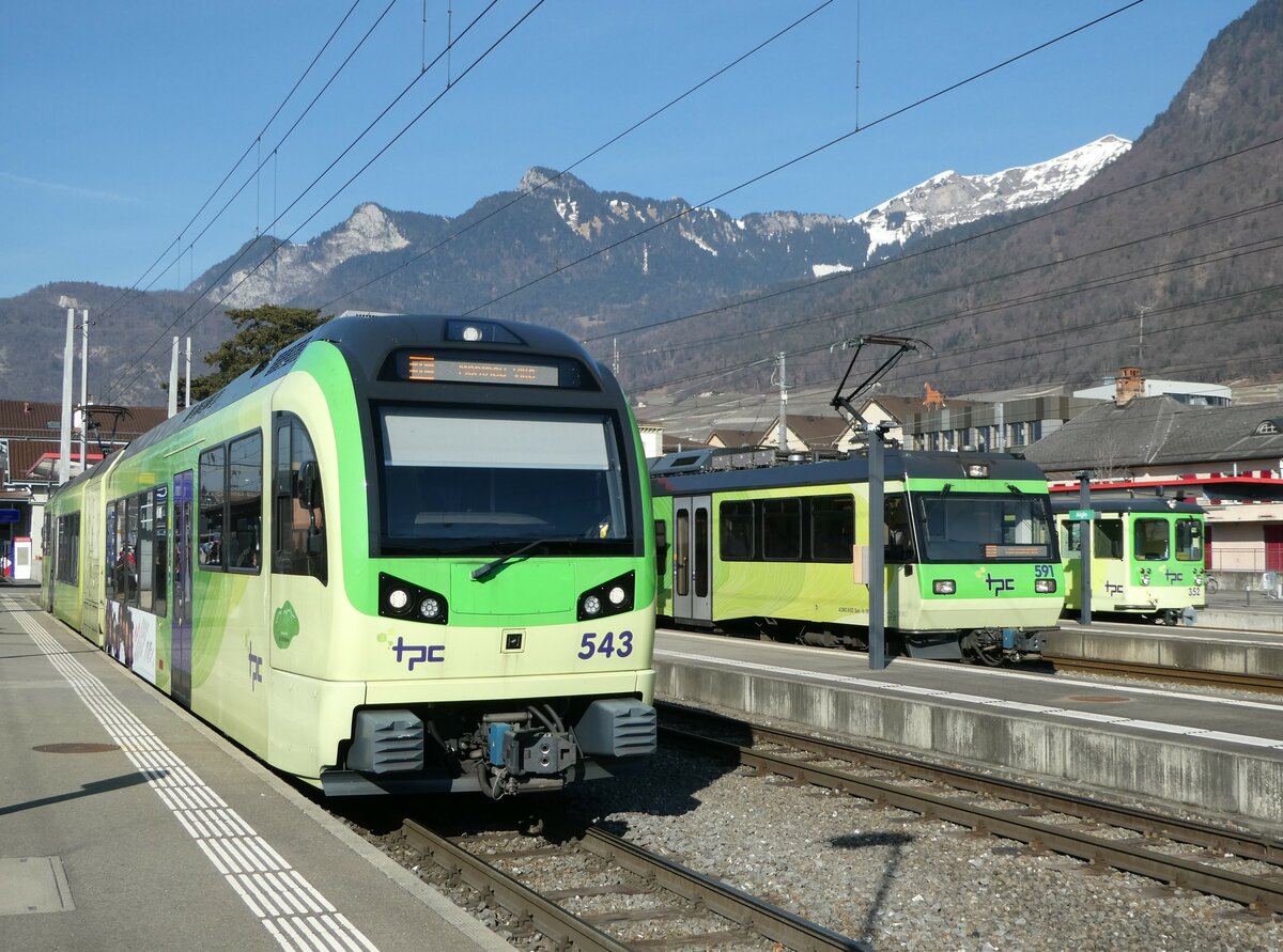 (246'048) - TPC-Pendelzug - Nr. 543 - am 11. Februar 2023 im Bahnhof Aigle