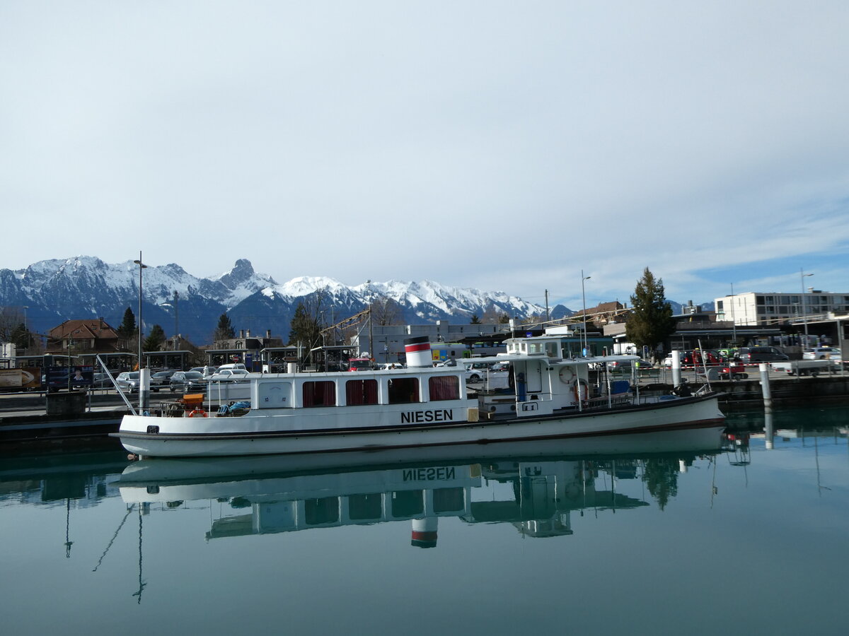 (247'164) - Motorschiff Niesen am 13. M�rz 2023 an der Schiffl�ndte Thun