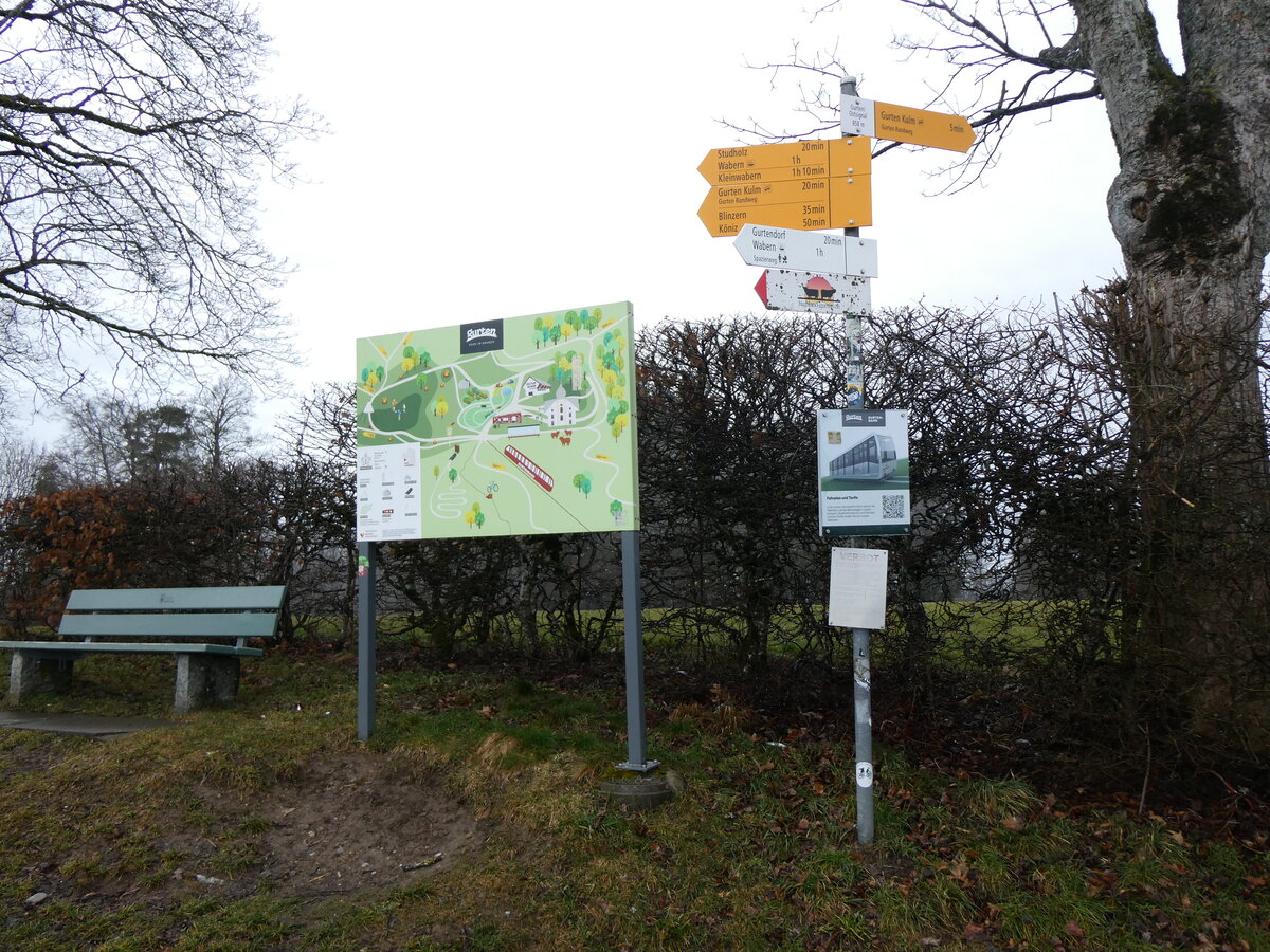 (259'209) - Gurten - Park im Gr�nen und Wegweiser am 8. Februar 2024 auf dem Gurten