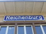 (216'870) - Altes Schild vom Bahnhof Reichenburg am 9. Mai 2020
