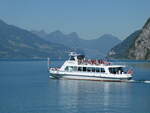 (238'227) - Motorschiff Churfirsten am 17. Juli 2022 an der Schiffl�ndte in Walenstadt