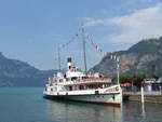 (195'447) - Dampfschiff Stadt Luzern am 1. August 2018 bei der Schiffl�ndte Fl�elen
