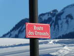 (231'439) - Strassenschild - Route des Ormonts - am 18. Dezember 2021 in Leysin